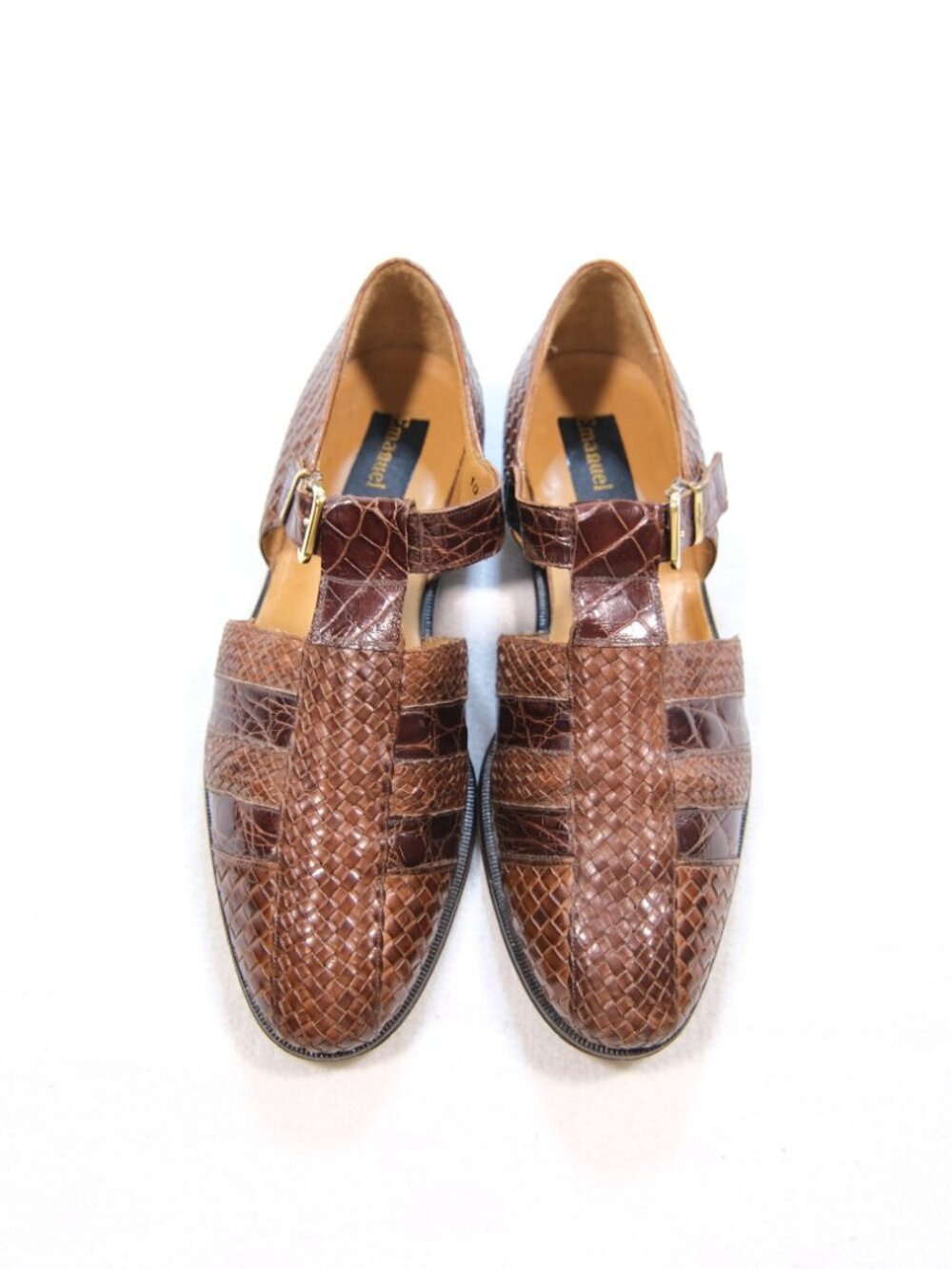 Emanuel Paolo Genuine Crocodile Woven Leather Sandals 10M Spain